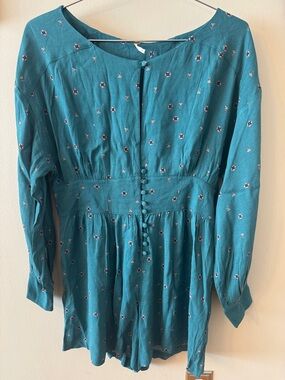 Free People Teal Floral Button-Front Dress